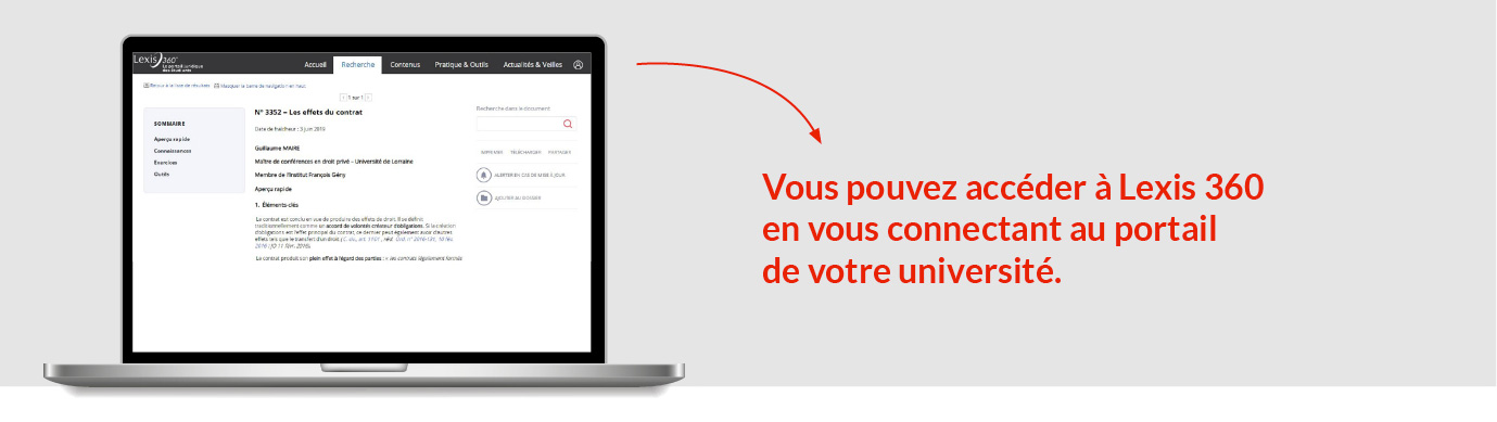 Vous devez accéder à lexis 360 en vous connectant au portail de votre université.